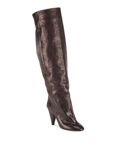 Isabel Marant Lacine 90mm Leather Knee Boots In Gray