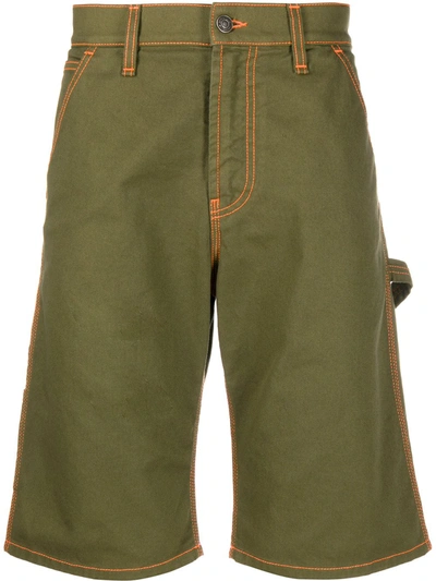 Msgm Strap Detail Denim Shorts In Green