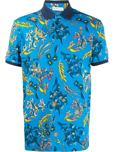 Etro Floral Print Polo Shirt In Light Blue