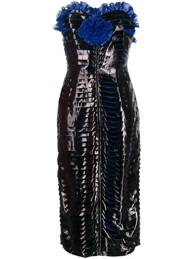 Marco De Vincenzo Pleated Bustier Dress In Black,blue
