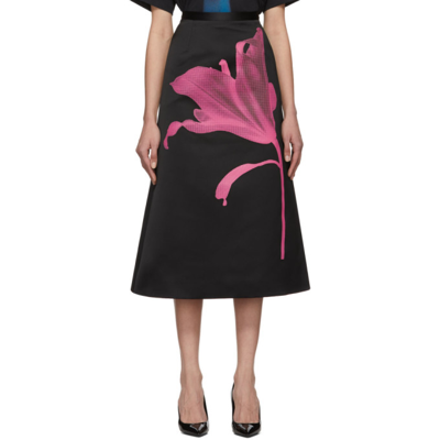 Christopher Kane Anthomania Flower-print Satin Midi Skirt In Black