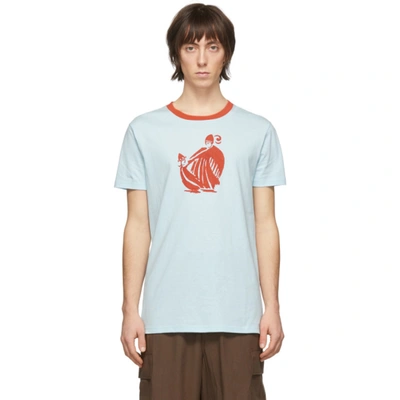 Lanvin Logo Print Round-neck T-shirt In Cyan