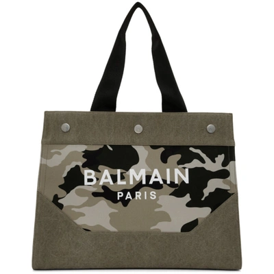 Balmain Camouflage-print Logo Tote Bag In 7pb Vertfon