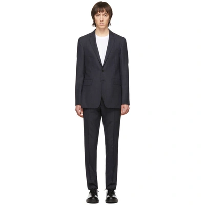 Burberry Navy Wool Pattern Suit In Navy Patter