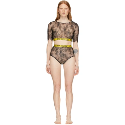 Off-white Ssense Exclusive Black & Yellow Lace Two-piece Bodysuit In Black/yello