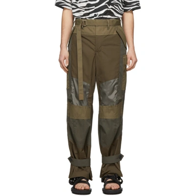 Sacai Fabric Combo Pants In 501 Khaki