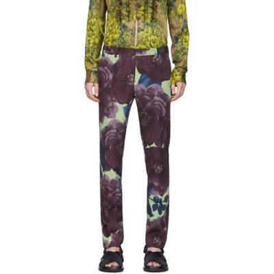 Dries Van Noten Purple And Green Wool Floral Trousers