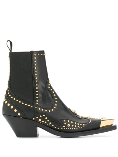 Versace Studded Ankle Boots In Black