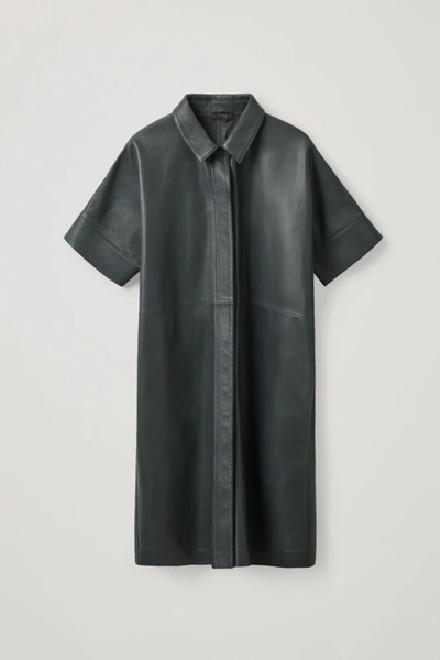 Cos Leather Shirt Dress In Grey