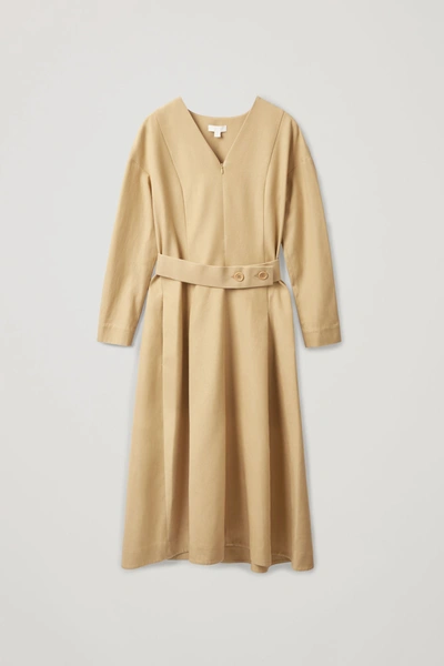 Cos Belted Dress With Pleats In Beige