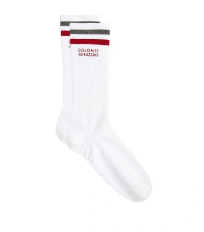 Brunello Cucinelli Logo Stripe Ribbed Socks