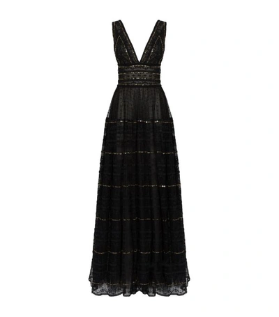 Costarellos Embroidered Lace Gown