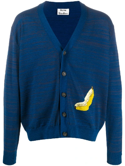 Acne Studios Graphic-embroidered Stretch-knit Cardigan In Blue