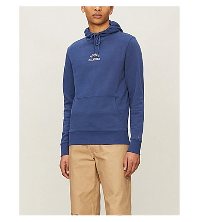 Tommy Hilfiger Brand-embroidered Cotton-jersey Drawstring Hoody In Blue Ink