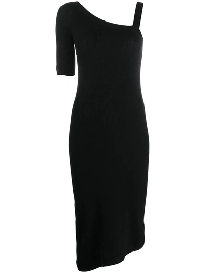 Barrie Asymmetric-neckline Cashmere Midi Dress In Noir
