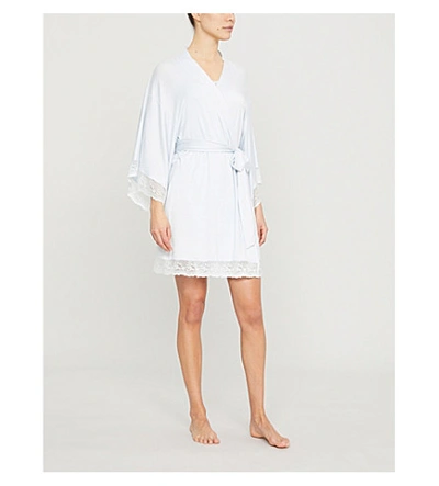 Eberjey Colette Stretch-jersey And Lace Robe In Water Blue