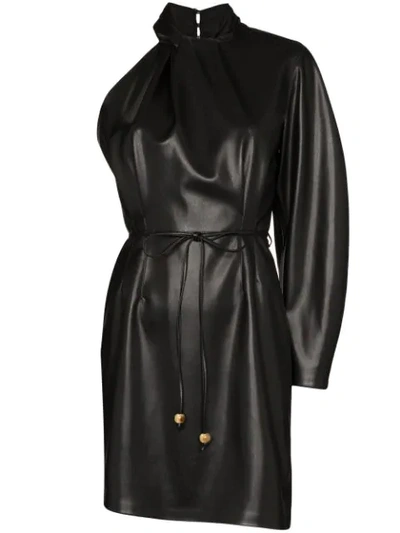 Nanushka Ida Asymmetric Vegan Leather Mini Dress In Black