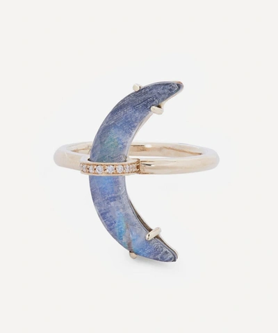 Andrea Fohrman 18ct Gold Rainbow Moonstone And Hematite Crescent Ring