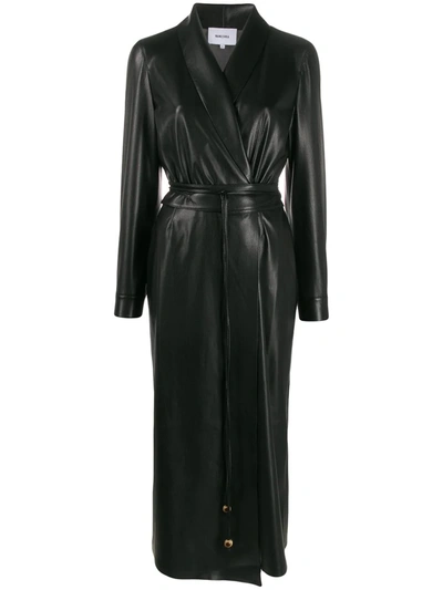 Nanushka Emery Wrap-over Faux-leather Midi Dress In Black
