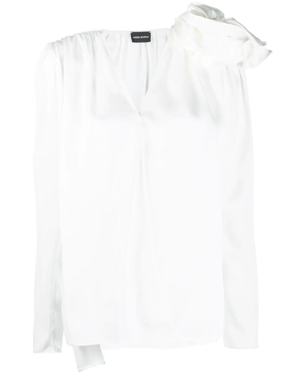 Magda Butrym Bolzano Ruffled-sleeve Silk-satin Blouse In White