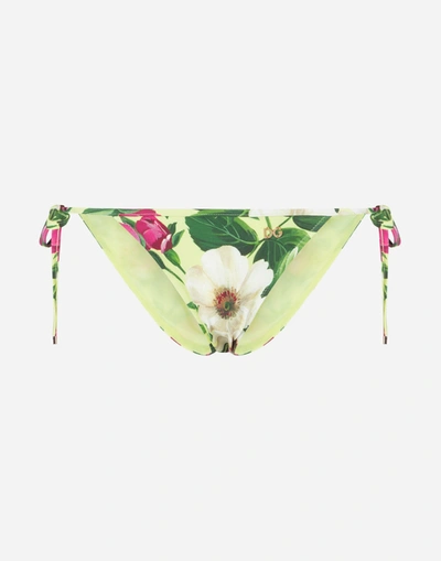 Dolce & Gabbana Bikini Bottoms With String Ties In Small Rose Print In Floral Print