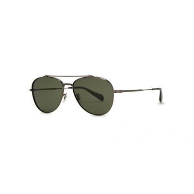 Oliver Peoples Rikson Gunmetal Aviator-style Sunglasses In Gold