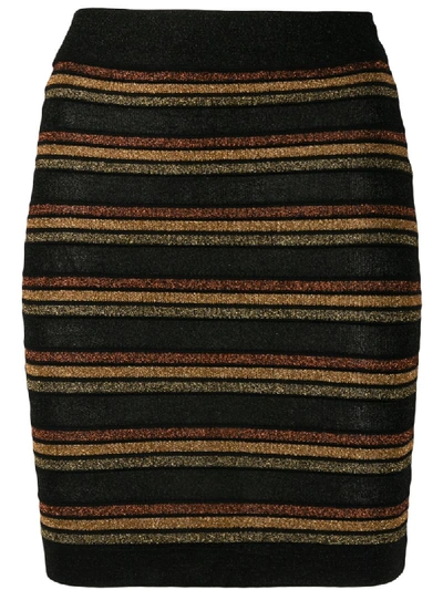 Balmain Striped Metallic-knit Mini Skirt In Black