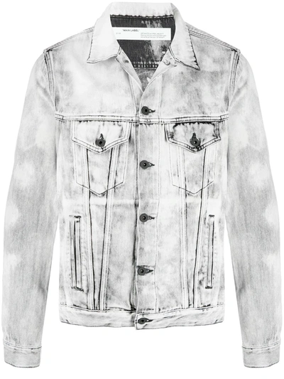 Off-white Grey Logo-print Bleached Denim Jacket