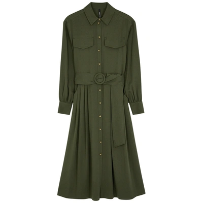 Palones Army Green Belted Shirt Dress In Khaki