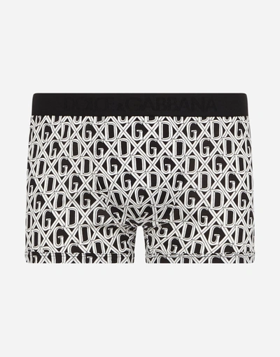 Dolce & Gabbana Monochrome Printed Cotton Boxer Briefs In Black And White