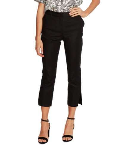 Vince Camuto Side Slit Cotton Blend Doubleweave Trousers In Rich Black