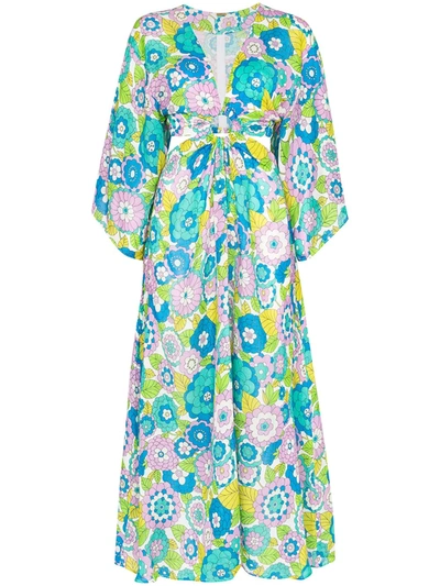 Dodo Bar Or Shelly Cutout Floral-print Cotton-voile Maxi Dress In Blue