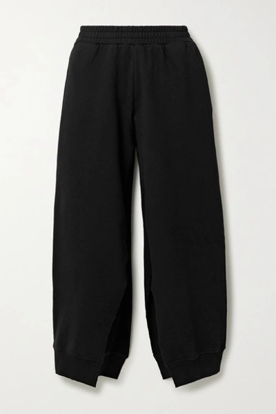 Mm6 Maison Margiela Cropped Cotton-jersey Track Pants In Black