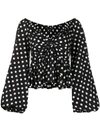 Caroline Constas Onira Twist-front Polka-dot Cotton-blend Poplin Top In Black