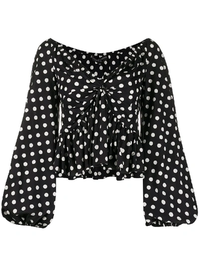 Caroline Constas Onira Twist-front Polka-dot Cotton-blend Poplin Top In Black