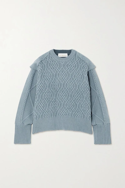 Remain Birger Christensen Diana Cable-knit Cotton-blend Sweater In Blue
