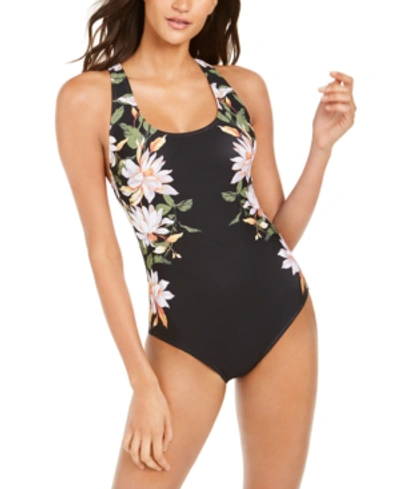 Calvin Klein Crossback Printed Tummy-control One-piece Swimsuit, Created For Macy's Women's Swimsuit In Rosewood Multi