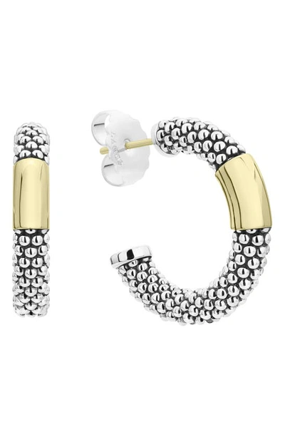 Lagos 18k Yellow Gold & Sterling Silver Caviar High Bar Hoop Earrings