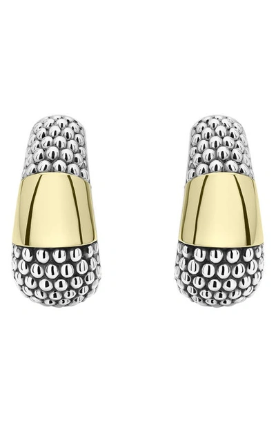 Lagos 18k Yellow Gold & Sterling Silver High Bar Caviar Huggie Earrings In Gold/silver