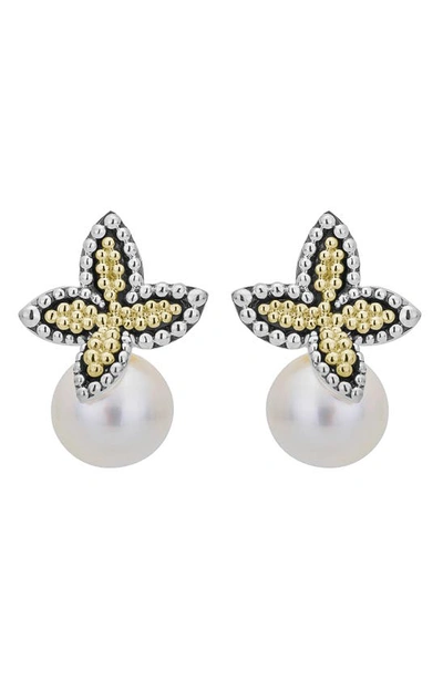 Lagos Cultured Freshwater Pearl Luna Floral Earrings In 18k Gold & Sterling Silver In White/multi