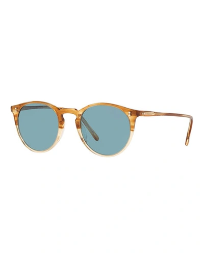 Oliver Peoples Men's O'malley Round Glass/acetate Polarized Sunglasses In Gold