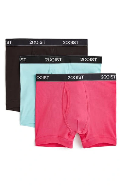 2(x)ist Essentials Boxer Briefs, Pack Of 3 In Beet Root/ Black/ Angle Blue