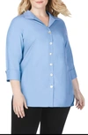 Foxcroft Plus Pandora Non-iron Cotton Tunic Shirt In French Blue
