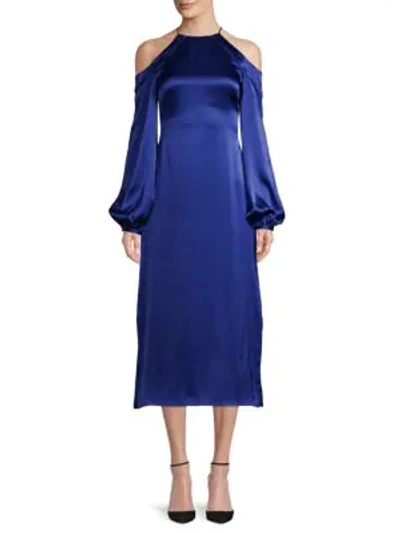 Amur Cold-shoulder Silk Halter Dress In Royal Blue