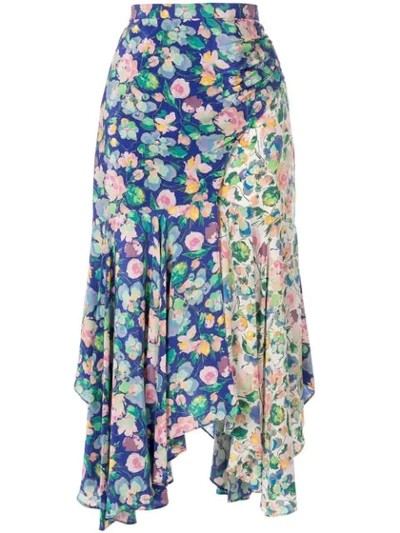 Amur Floral-print Faux Wrap Silk Skirt In Blue Purple