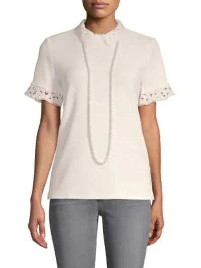 Karl Lagerfeld Lace Necklace Top In Soft White