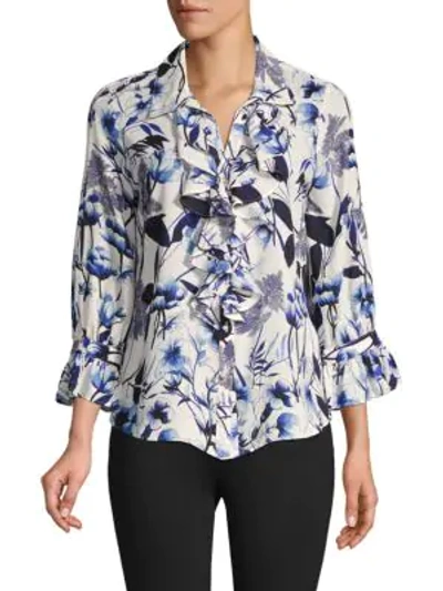 Karl Lagerfeld Floral-print Bell-sleeve Top In Soft White Multi