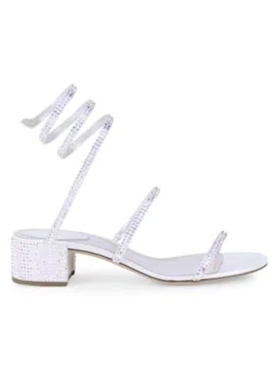 René Caovilla Cleo Chandelier Ankle-wrap Crystal-embellished Satin Sandals In Light Grey
