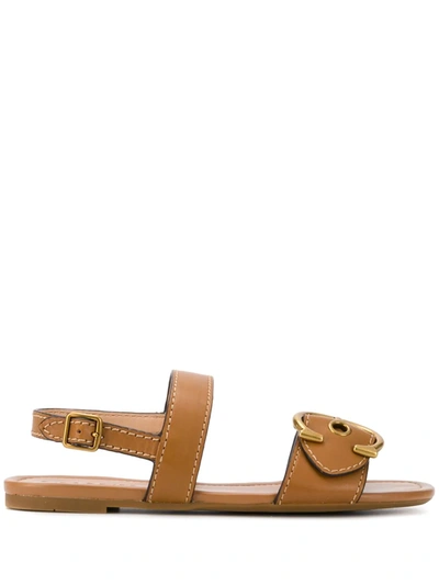 Coach Jen C-buckle Leather Slingback Sandals In Light Saddle