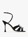 Manolo Blahnik Black Ticuna 105 Crystal Brooch Sandals